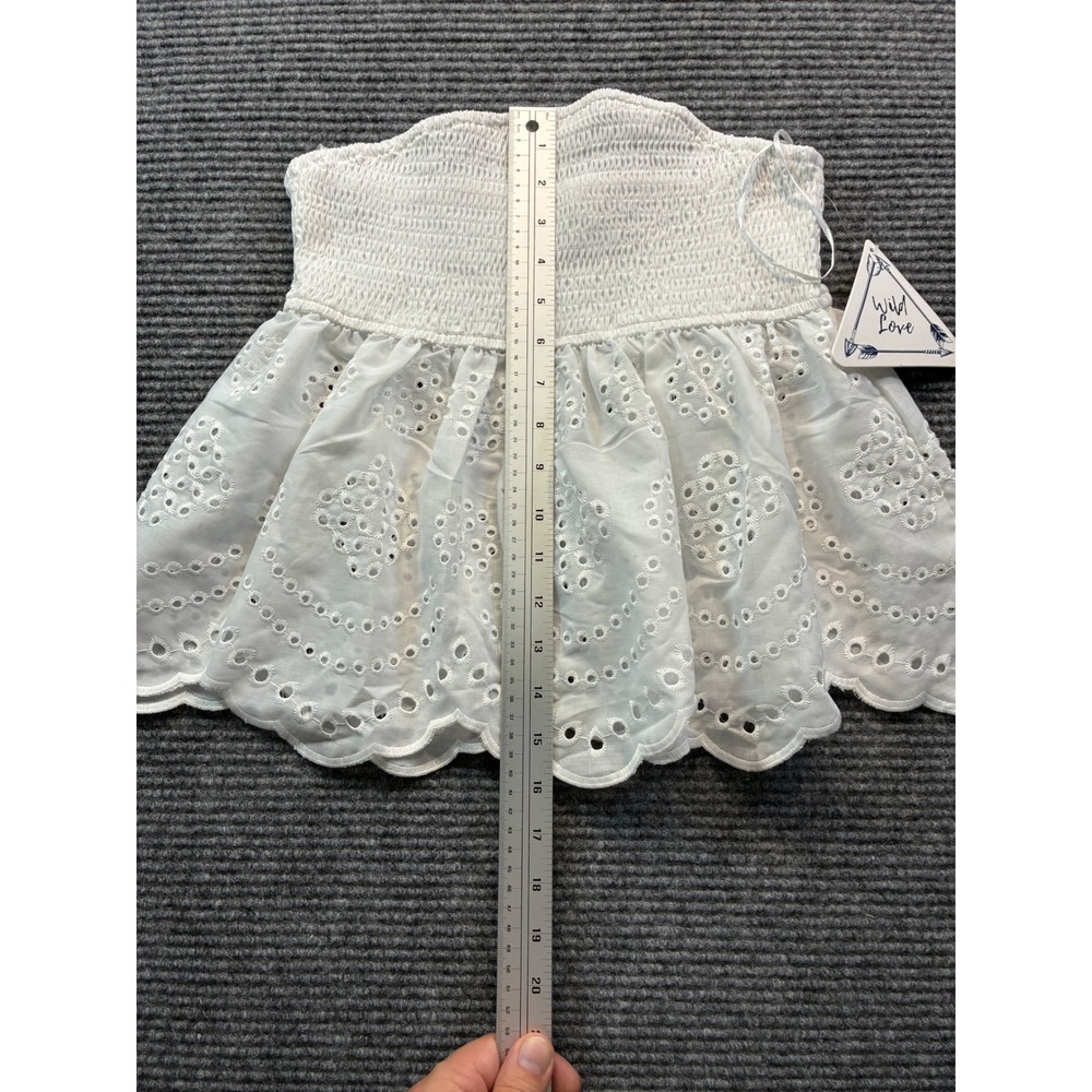 Wild Love Womens White Eyelet Lace Smocked Peplum Tube Top Strapless Cottage Med - Picture 6 of 9